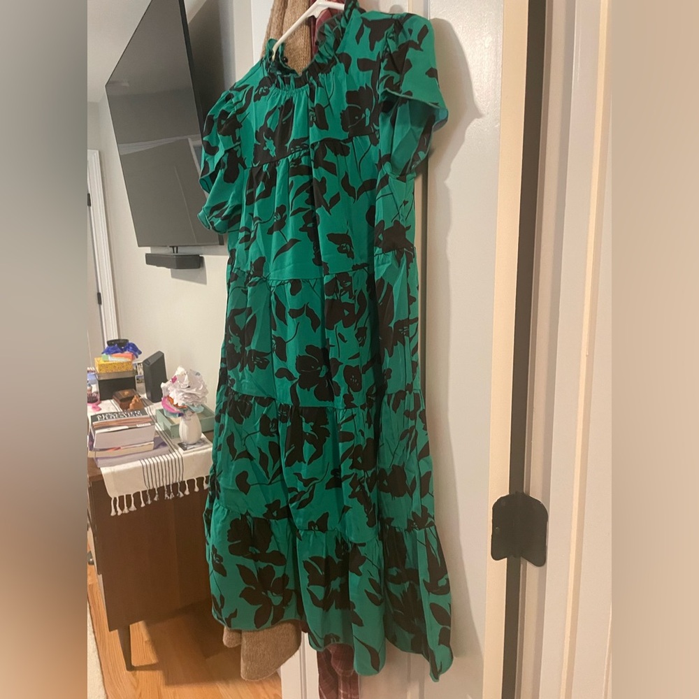 Teal and Black babydoll tiered Dress